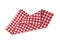 Red checkered folded cloth isolated on white,kitchen picnic towel top view