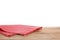 Red checkered napkins on wooden table. Mockup for design