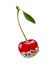 Red cherry, decorated with colorful candy sprinkles, isolated on