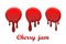 Red cherry drip confiture 3D set. Berry sweet jam spot isolated white background. Drips flowing down stain. Drop