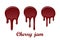 Red cherry drip confiture 3D set. Berry sweet jam spot isolated white background. Drips flowing down stain. Drop