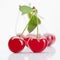 Red cherry with leaves isolated