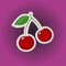 Red Cherry Sticker on Purple Pop Art Background