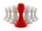 Red chess pawn standing ahead of white pawns. 3D illustration