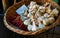 Red chili and garlic in basket displayed at famous marketplace Viktualienmarkt, Munich, Germany