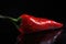 Red Chili Pepper With Drops On Black Gradient Background. Generative AI