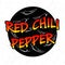 Red Chili Pepper icon. Silhouette of chili pepper on chalkboard. Ground background.