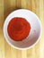 Red chili peppers powder in bowl