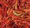 Red chili pile close up view