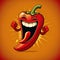 Red chilli pepper funny cartoon character. Food with cute face. Generative AI