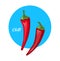 Red chilli pepper isolated on blue background. Healthy organic food. Hot red chili mexican peppers, paprika vegetarian food