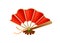 Red Chinese hand decorative folding fan vector