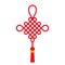 Red chinese knot with tassel. The traditional symbol of the lunar Chinese New Year with good luck wishes. flat vector