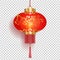 Red Chinese lantern with gold sakura patterns isolated on transperent background
