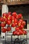 Red chinese lanterns hanging on the black trolley cart