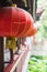 Red chinese lanterns hanging on a traditional chinese bridge