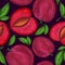 Red chinese plum watercolor seamless pattern on dark background