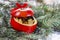 Red christmas apples stuffed with dried fruits in honey