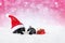Red Christmas Background - Decorated Black Balls On Snow with snowflakes and stars