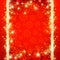 Red christmas background with frame of gold glittering snowflakes, vector illustration