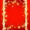 Red christmas background with frame of gold glittering snowflakes, vector illustration