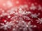 red christmas background with snowflakes ice crystal snow macro