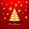 Red Christmas background with stars and gold pyramid