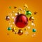 Red Christmas Ball Glass Object Ornaments Orange Background 3D Render