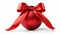 Red Christmas Ball with Ribbon and Bow on White Background, an Enchanting Festive Arrangement