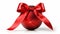 Red Christmas Ball with Ribbon and Bow on White Background, an Enchanting Festive Arrangement