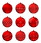 Red christmas balls isolated on white background. Photorealistic high quality vector set of christmas baubles.