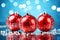 Red Christmas Balls with Shimmering Holiday Lights on Festive New Years Background