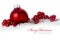 Red christmas balls in snow isolated on white background, sampl