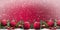 Red Christmas baubles festive winter decoration background.