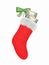 Red Christmas boot with dollars isolated on white background