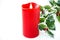 Red Christmas Candle and Holly Branch