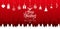 Red christmas festive background with xmas icons ornament elements hanging on ribbon. Merry christmas and happy new year template