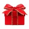 Red Christmas gift box with red bow and ribbon on white