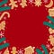 Red Christmas gingerbread background. Xmas design with winter cookies