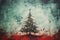 Red Christmas. Grunge green Christmas tree background. Generative AI