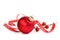 Red Christmas ornament with merry Christmas ribbon