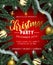 Red Christmas party invitation with gold ornaments