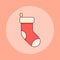 Red christmas sock flat line icon.