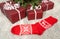 Red Christmas socks under a Christmas tree