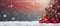 Red Christmas theme poster, copy space with christmas tree and snowfall