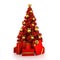 Red Christmas tree with gold decor on white background