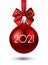 Red christmas tree toy with white 2021 sign