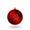 Red Christmass ball hanging on a golden chain