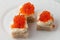 Red chum salmon caviar appetizer, traditional festive Russian food,,
