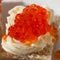 Red chum salmon caviar appetizer, traditional festive Russian food,,